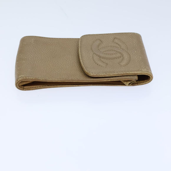 CHANEL COCO Mark Pen Case Caviar Skin Beige CC Auth bs13887