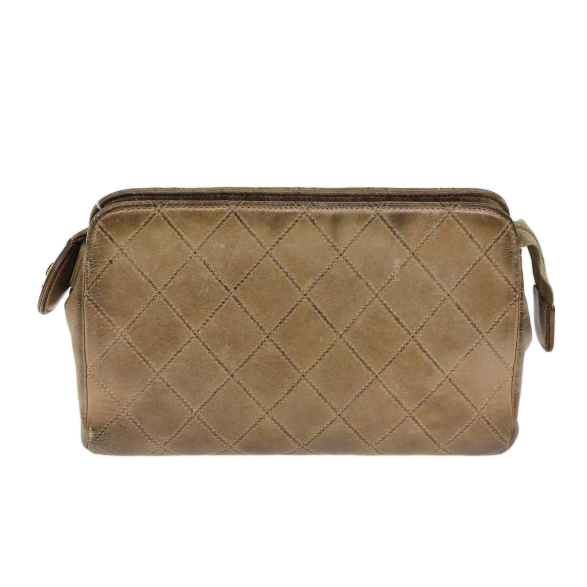 CHANEL Bicolole Pouch Leather Beige CC Auth bs13900