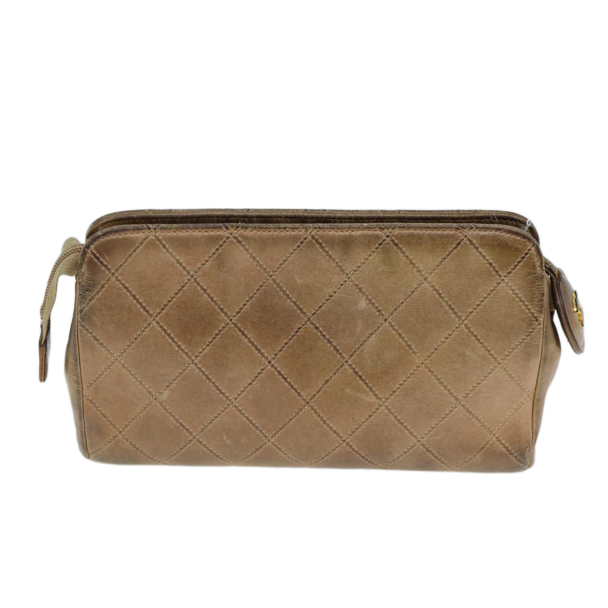 CHANEL Bicolole Pouch Leather Beige CC Auth bs13900
