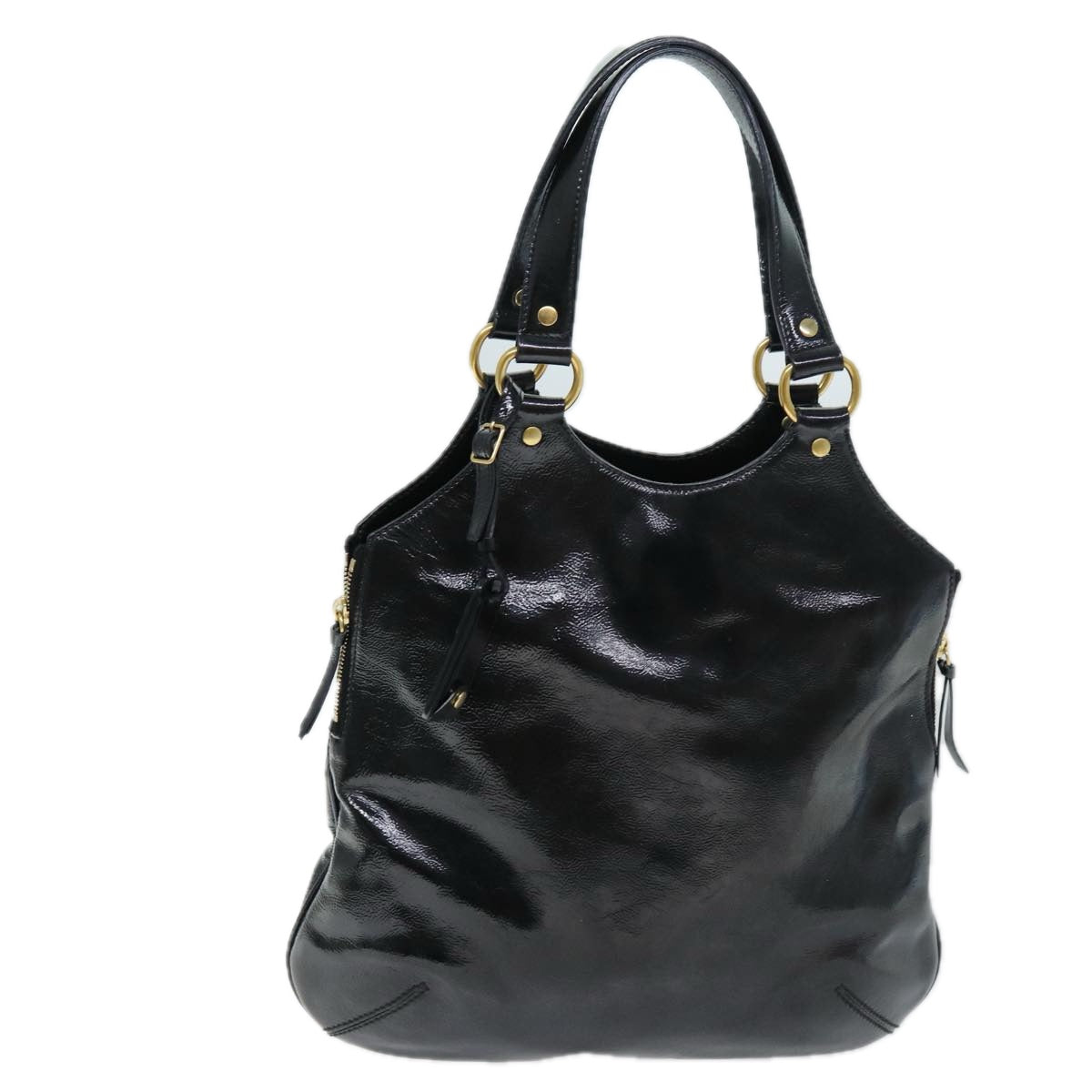 SAINT LAURENT Hand Bag Enamel Black 177739 Auth bs13905 - 0