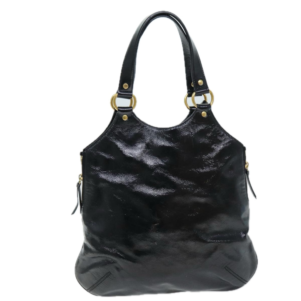 SAINT LAURENT Hand Bag Enamel Black 177739 Auth bs13905