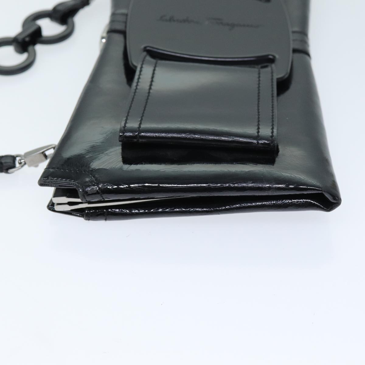 Salvatore Ferragamo Shoulder Bag Enamel Black Auth bs13913