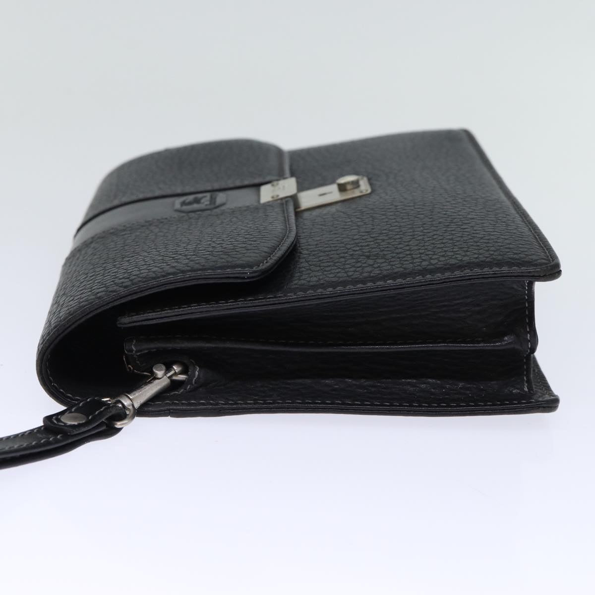 Burberrys Clutch Bag Leather Black Auth bs13915