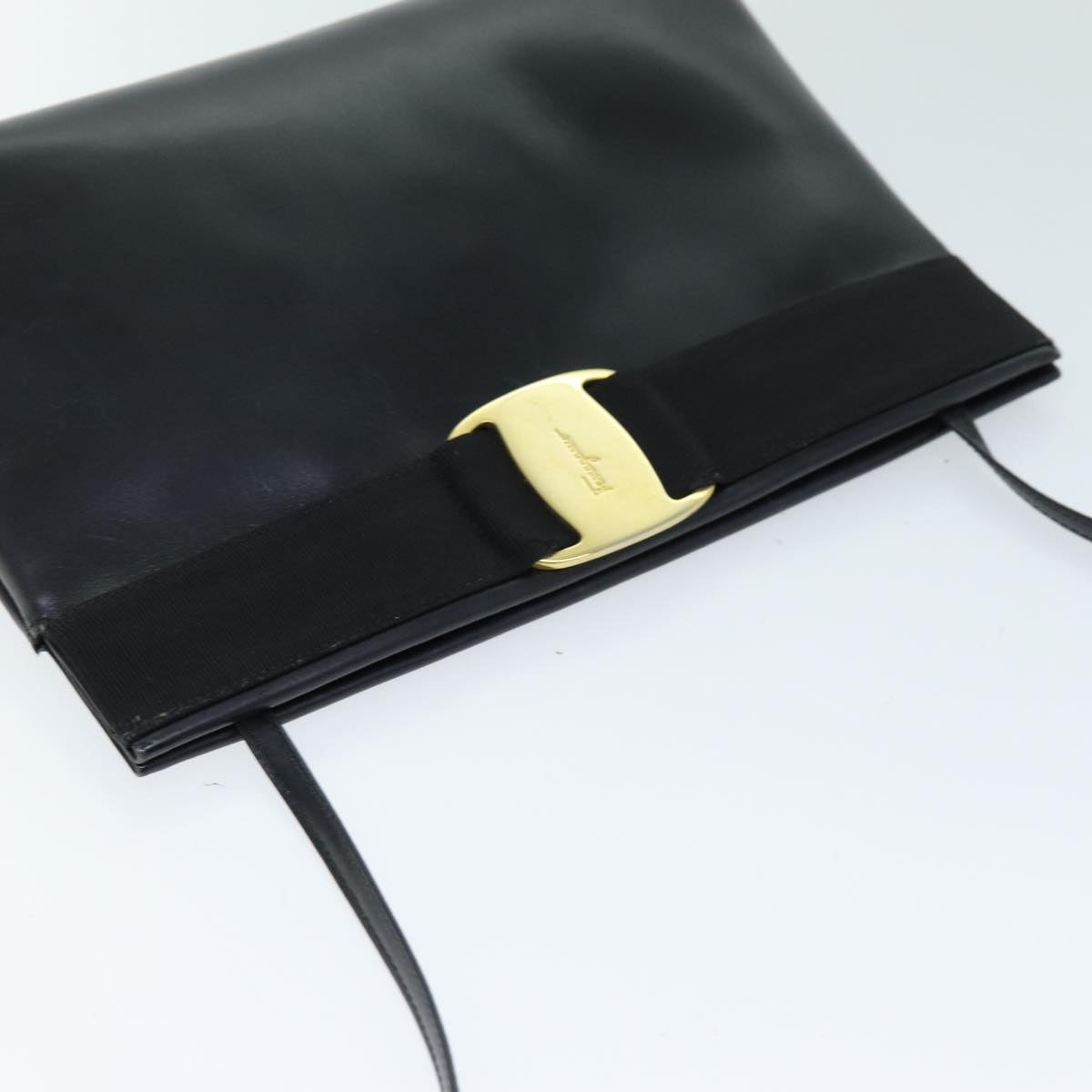 Salvatore Ferragamo Shoulder Bag Leather Black Auth bs13917