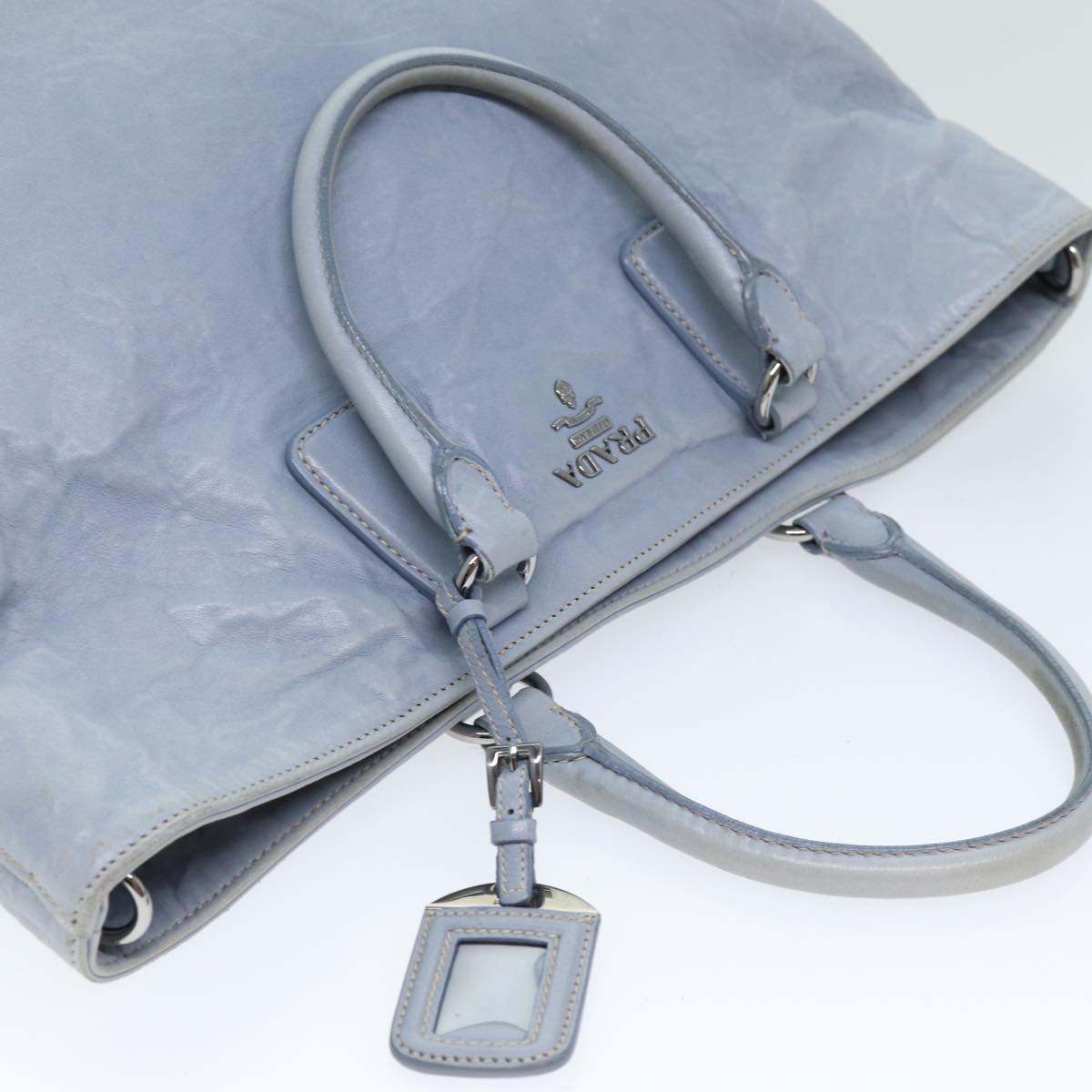 PRADA Hand Bag Leather 2way Light Blue Auth bs13927