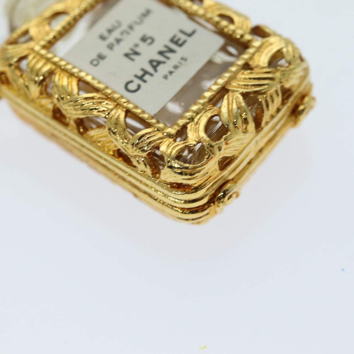 CHANEL Perfume N°5 Necklace metal Gold CC Auth bs13937