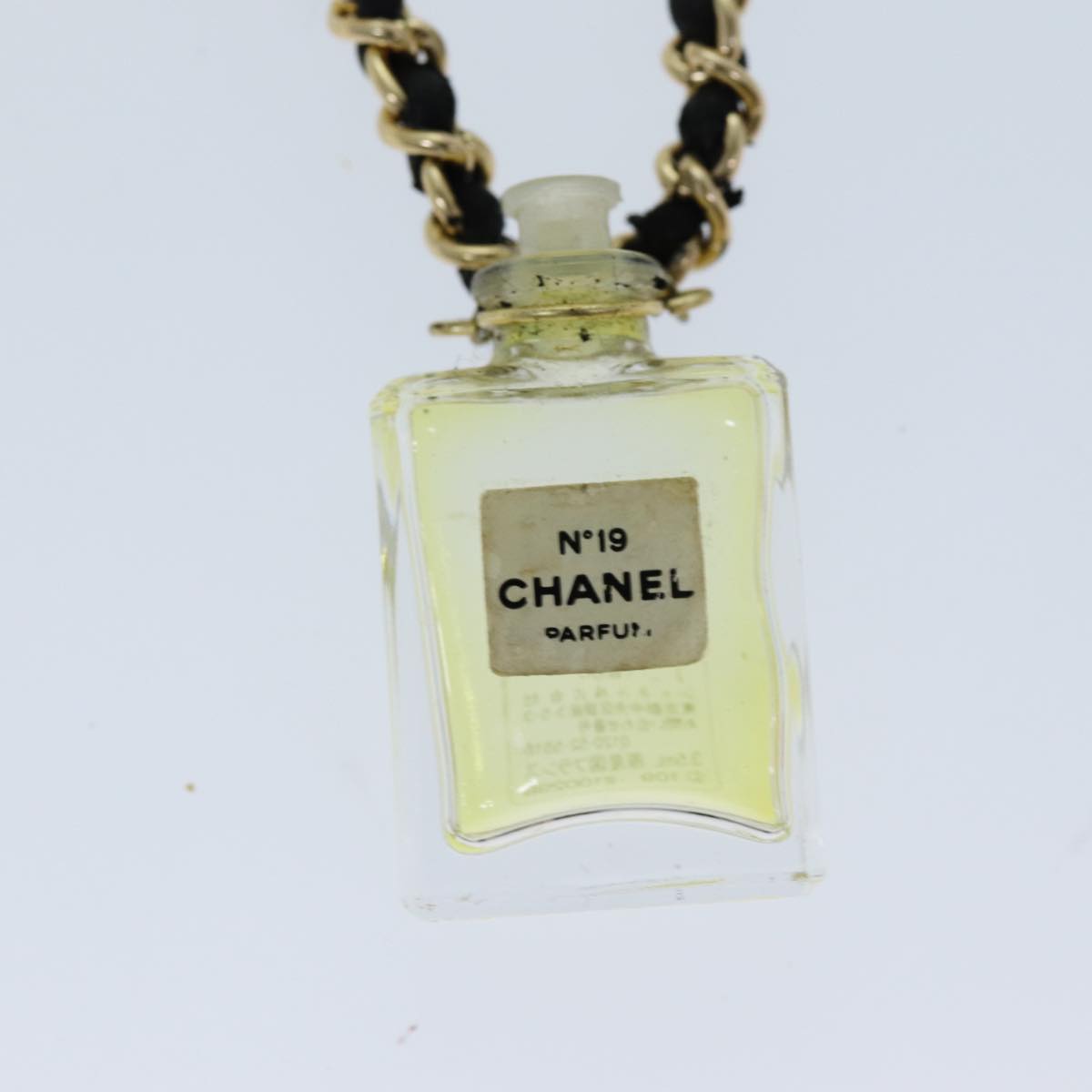CHANEL Perfume N°19 Necklace Metal Leather Gold Black CC Auth bs13938
