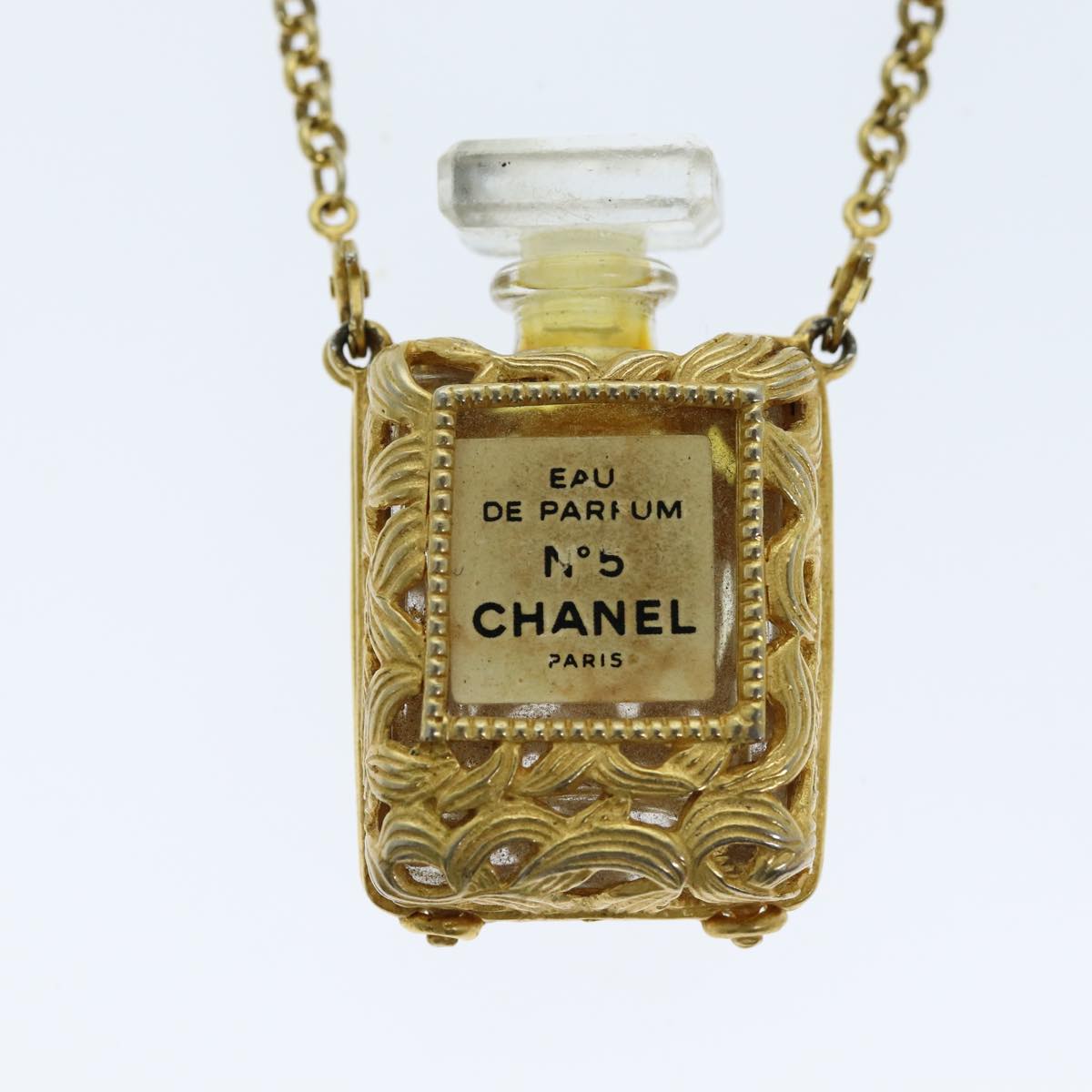 CHANEL Perfume N°5 Necklace metal Gold CC Auth bs13939