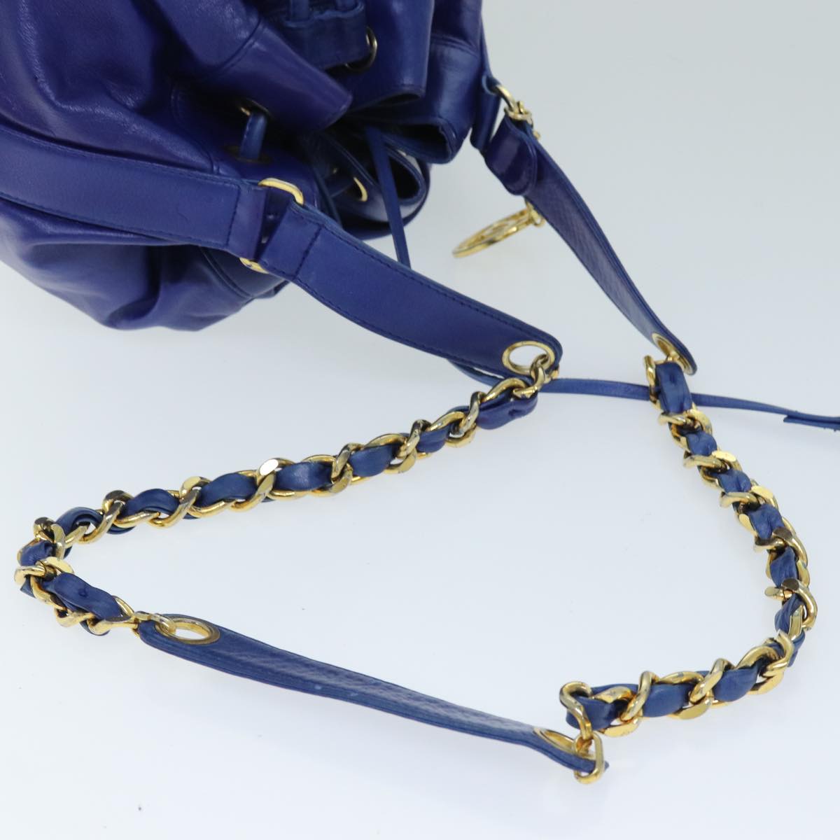 CHANEL Matelasse Chain Shoulder Bag Leather Blue CC Auth bs13941
