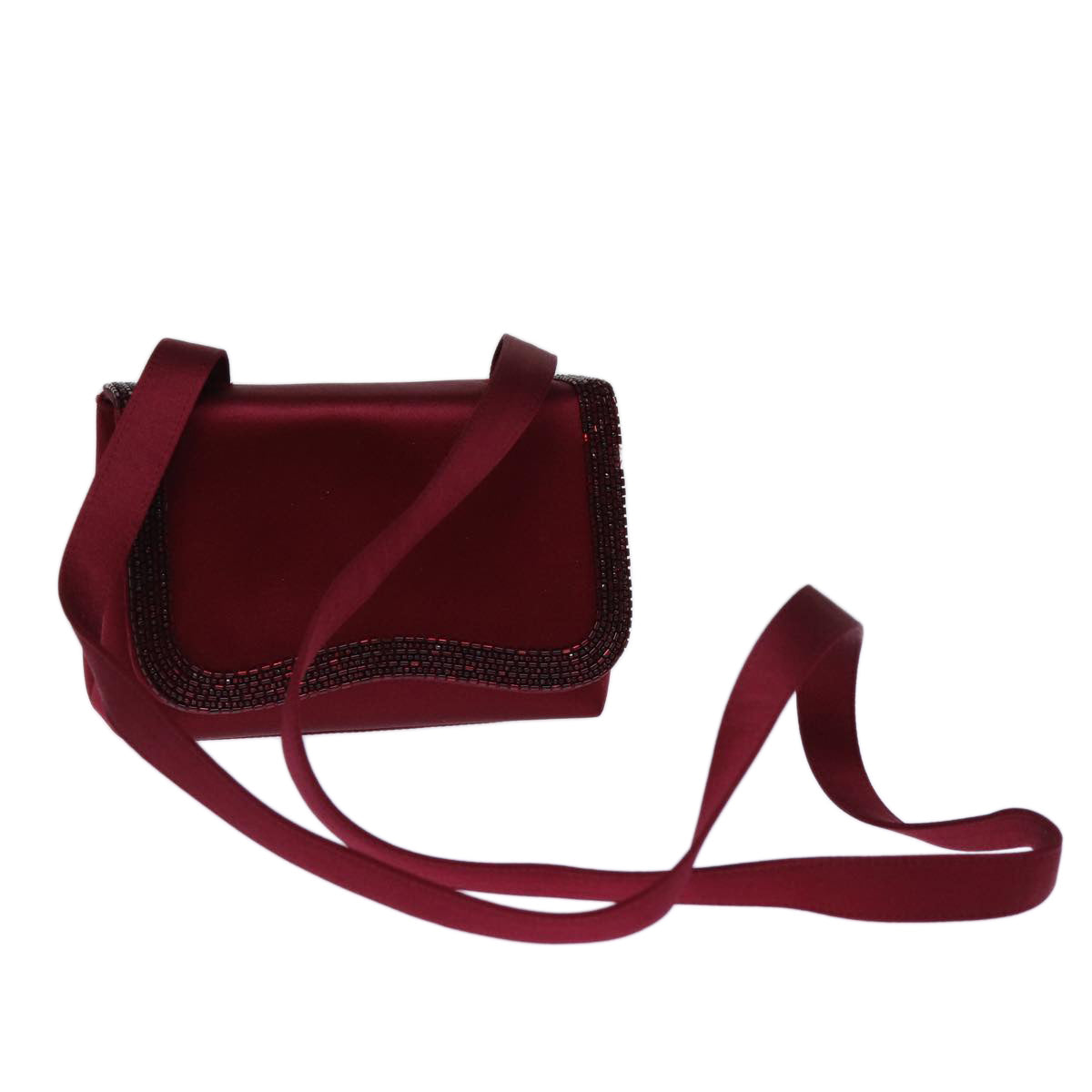 CHANEL Shoulder Bag Satin Red CC Auth bs13944