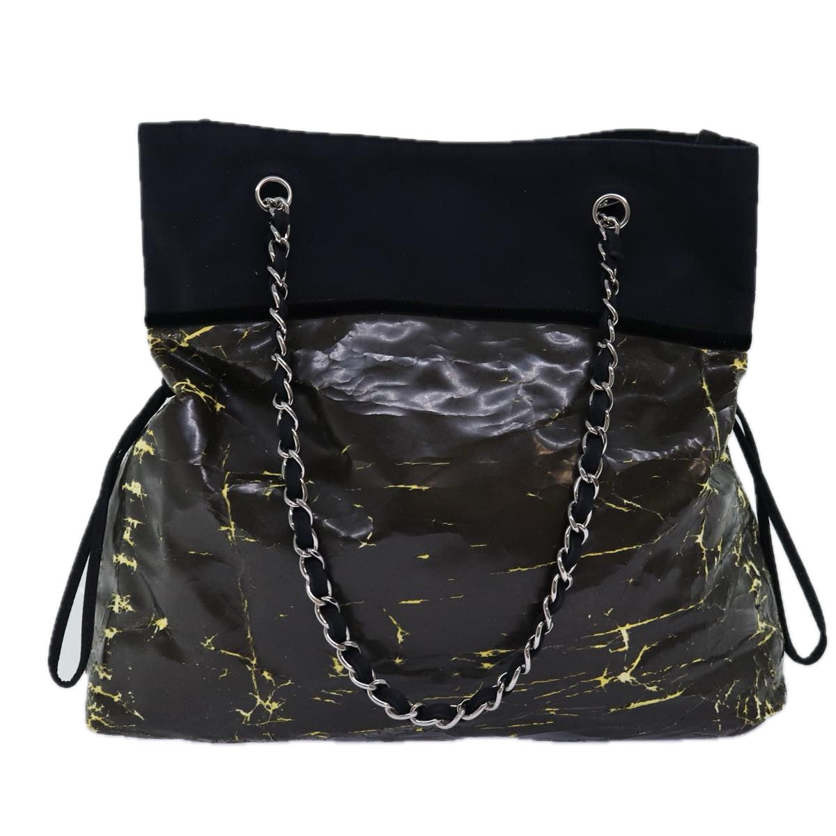 CHANEL Chain Tote Bag Nylon Black CC Auth bs13946