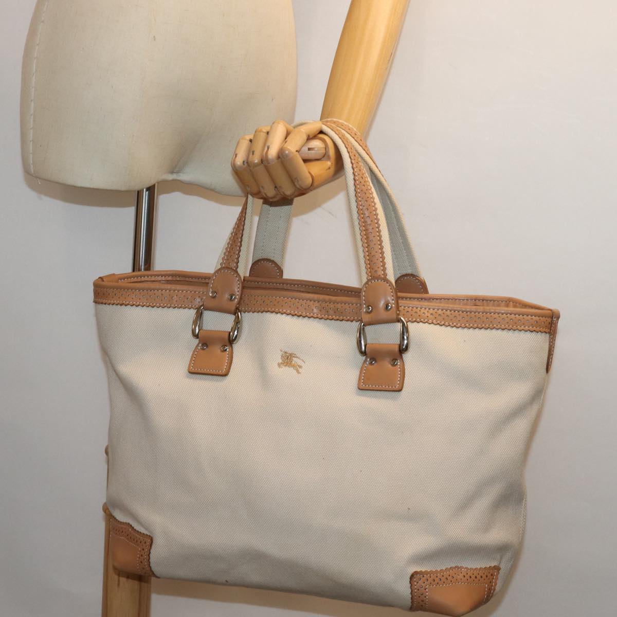 BURBERRY Blue Label Tote Bag Canvas Beige Auth bs13947