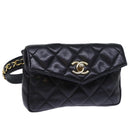 CHANEL Matelasse Turn Lock Waist bag Leather Black CC Auth bs13969-1