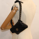 CHANEL Matelasse Turn Lock Waist bag Leather Black CC Auth bs13969-23