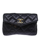 CHANEL Matelasse Turn Lock Waist bag Leather Black CC Auth bs13969-13