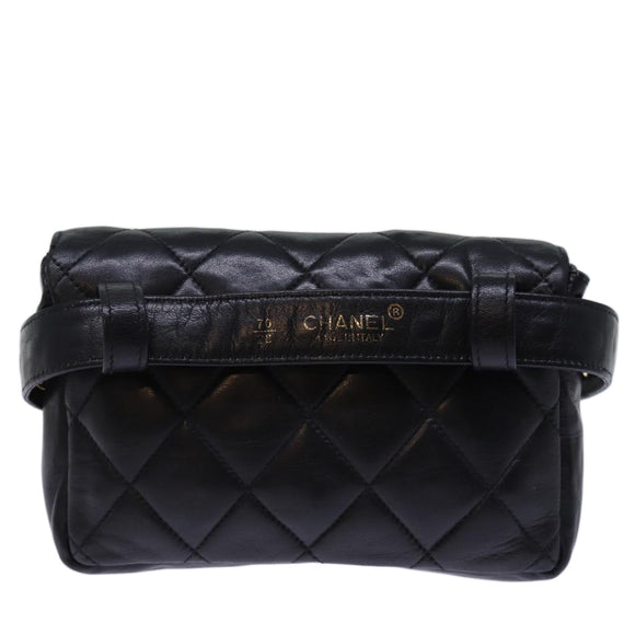 CHANEL Matelasse Turn Lock Waist bag Leather Black CC Auth bs13969