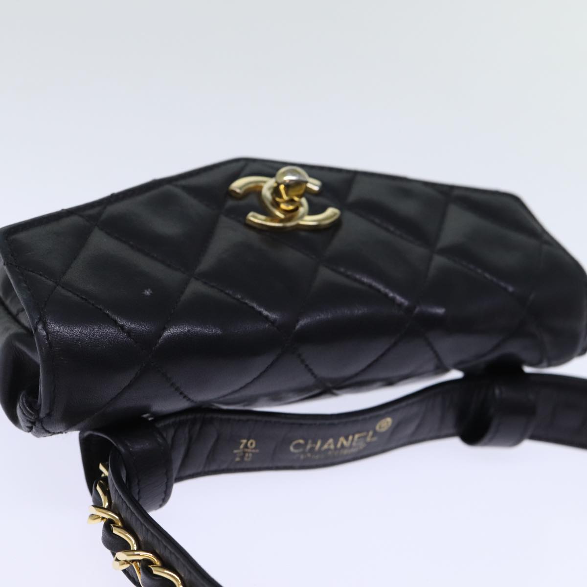 CHANEL Matelasse Turn Lock Waist bag Leather Black CC Auth bs13969