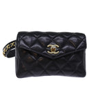 CHANEL Matelasse Turn Lock Waist bag Leather Black CC Auth bs13970-1