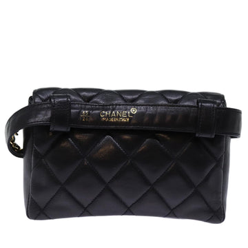 CHANEL Matelasse Turn Lock Waist bag Leather Black CC Auth bs13970 - 0