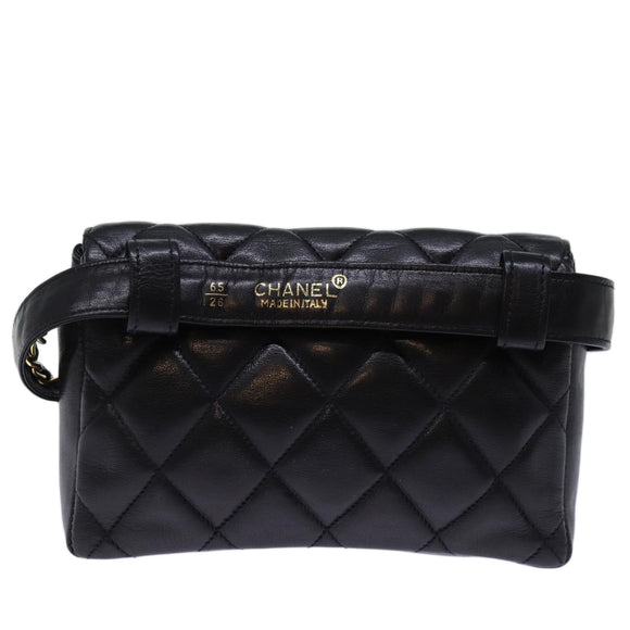 CHANEL Matelasse Turn Lock Waist bag Leather Black CC Auth bs13970