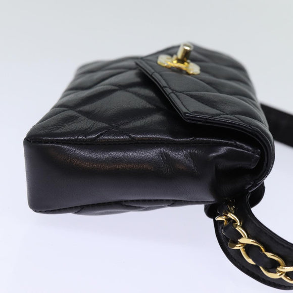 CHANEL Matelasse Turn Lock Waist bag Leather Black CC Auth bs13970