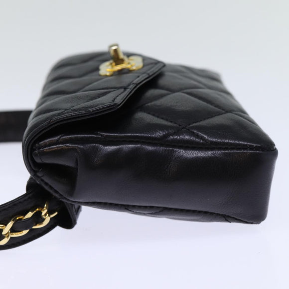 CHANEL Matelasse Turn Lock Waist bag Leather Black CC Auth bs13970