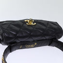 CHANEL Matelasse Turn Lock Waist bag Leather Black CC Auth bs13970-6