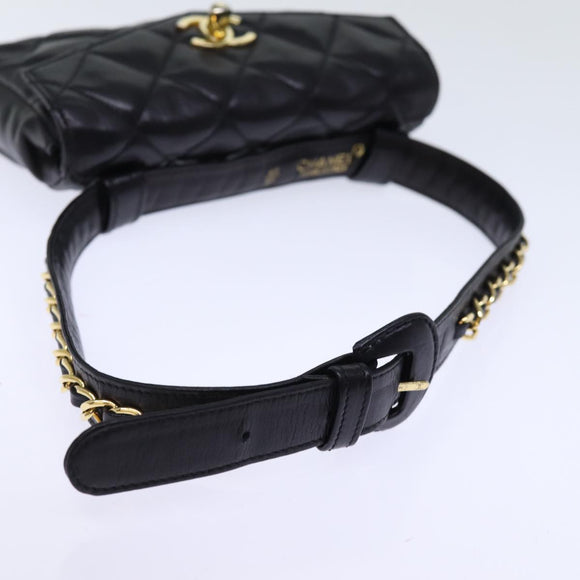 CHANEL Matelasse Turn Lock Waist bag Leather Black CC Auth bs13970