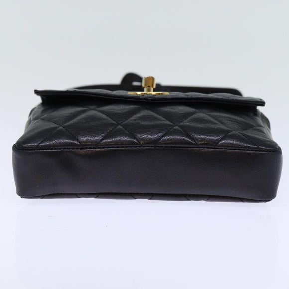 CHANEL Matelasse Turn Lock Waist bag Leather Black CC Auth bs13970