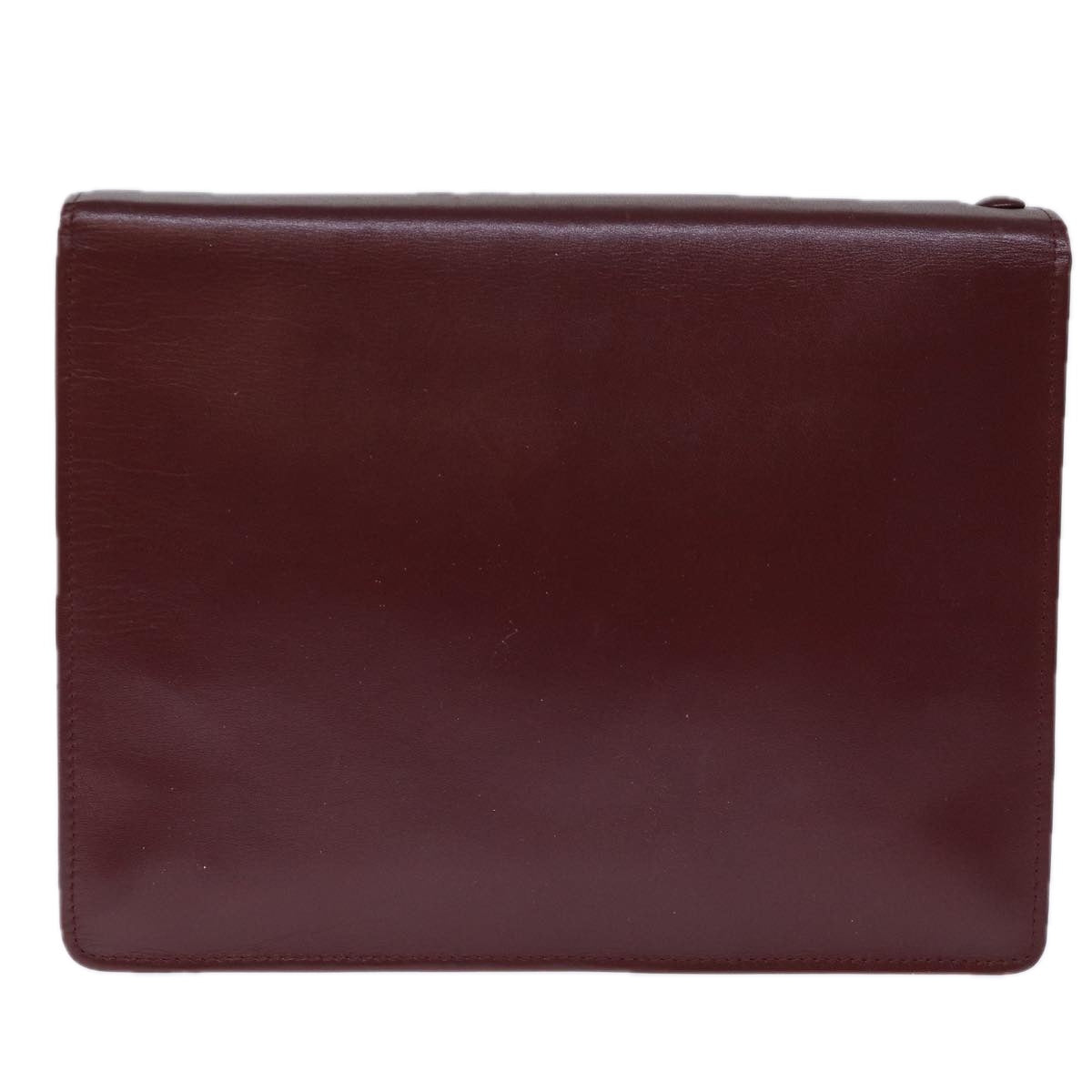 CARTIER Clutch Bag Leather Wine Red Auth bs13974 - 0
