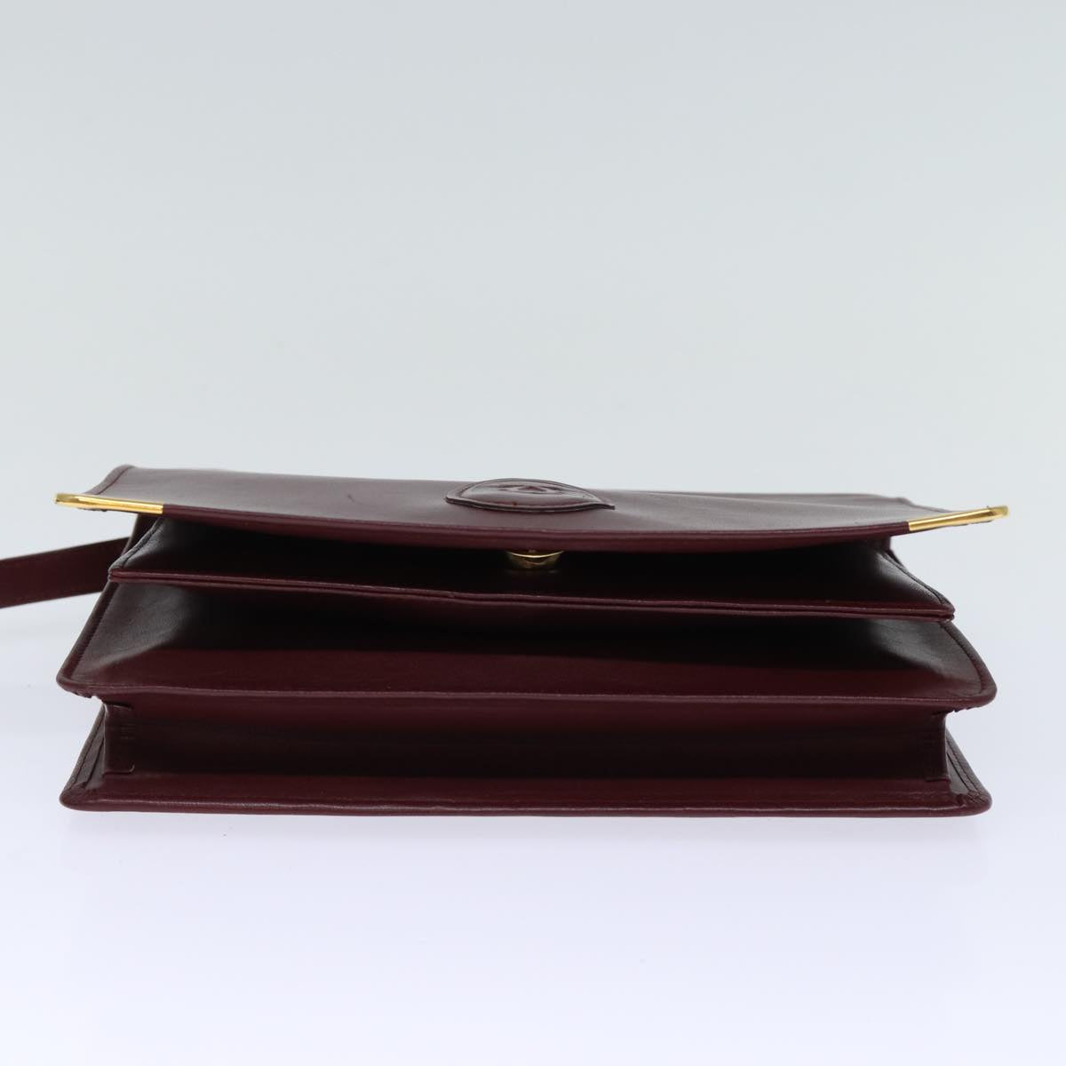 CARTIER Clutch Bag Leather Wine Red Auth bs13974