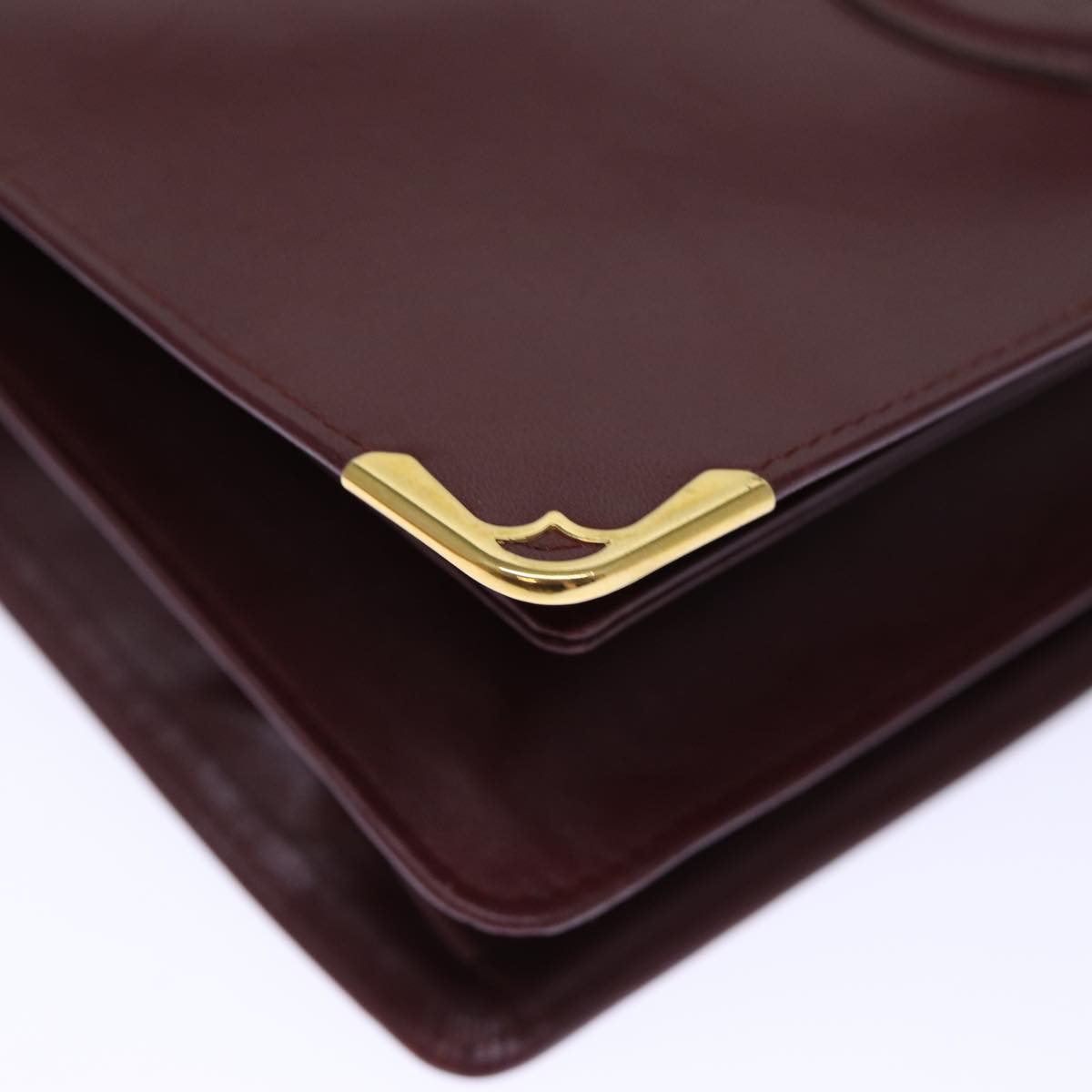 CARTIER Clutch Bag Leather Wine Red Auth bs13974