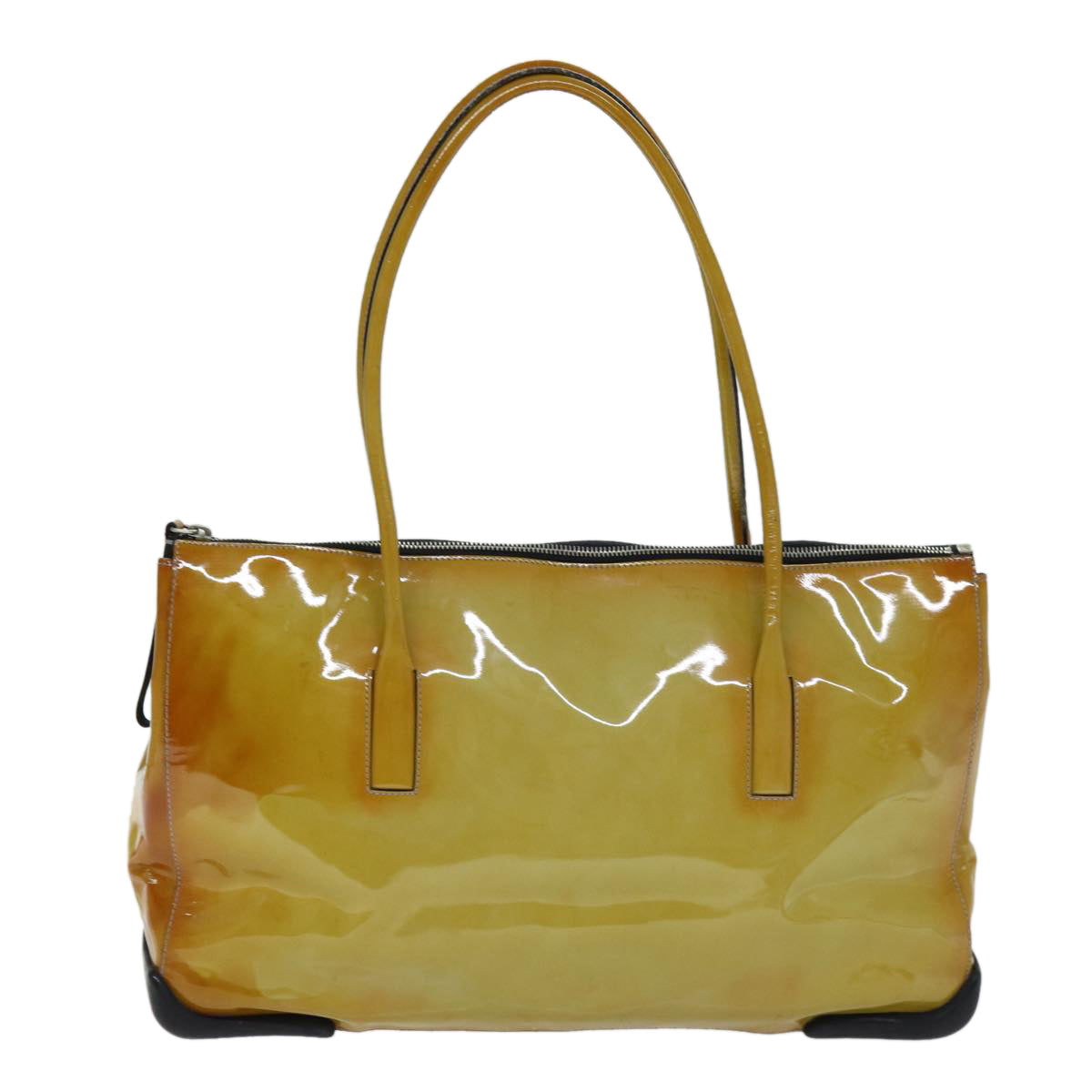 PRADA Tote Bag Enamel Yellow Auth bs13975