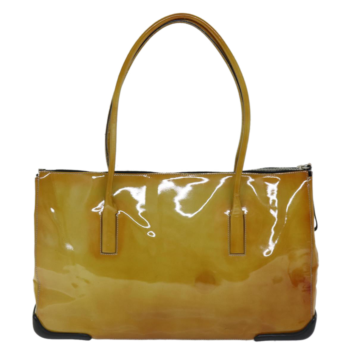 PRADA Tote Bag Enamel Yellow Auth bs13975