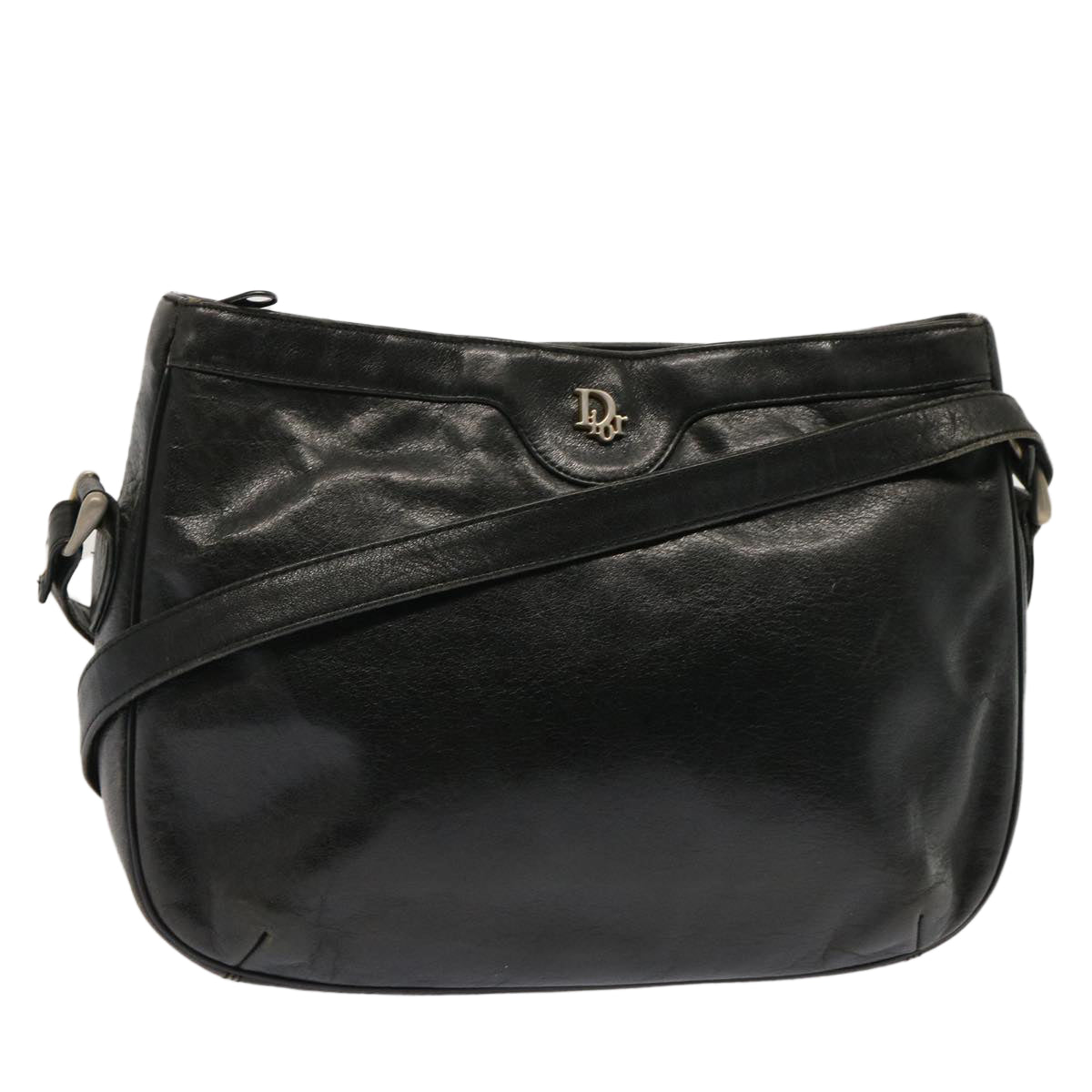 Christian Dior Shoulder Bag Leather Black Auth bs13988