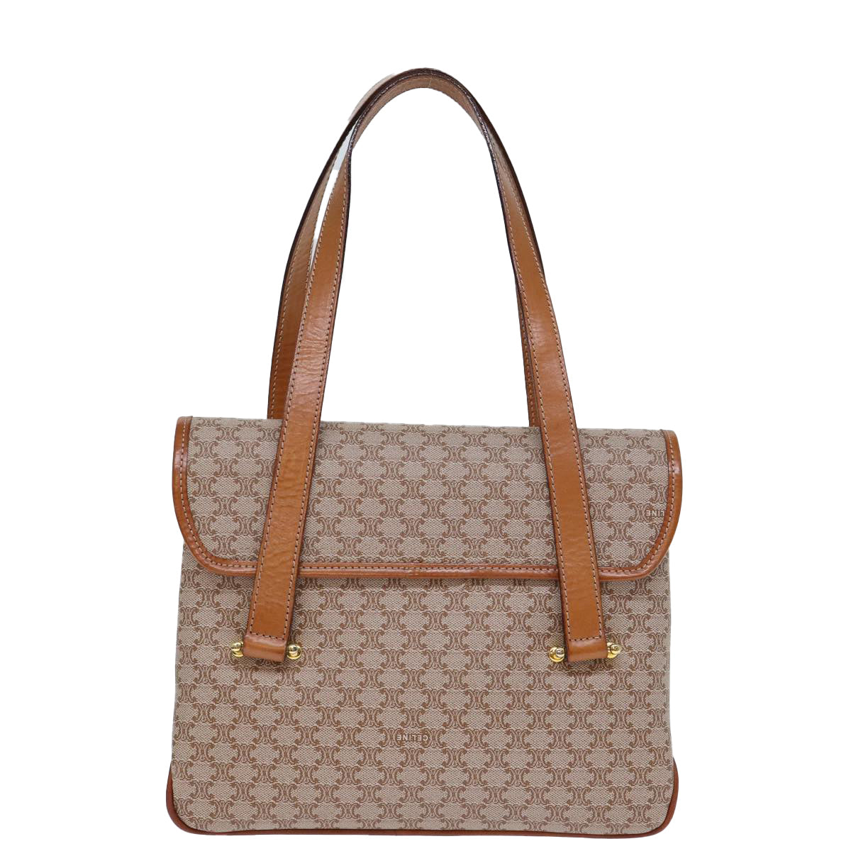 CELINE Macadam Canvas Hand Bag Coated Canvas Beige Auth bs13993