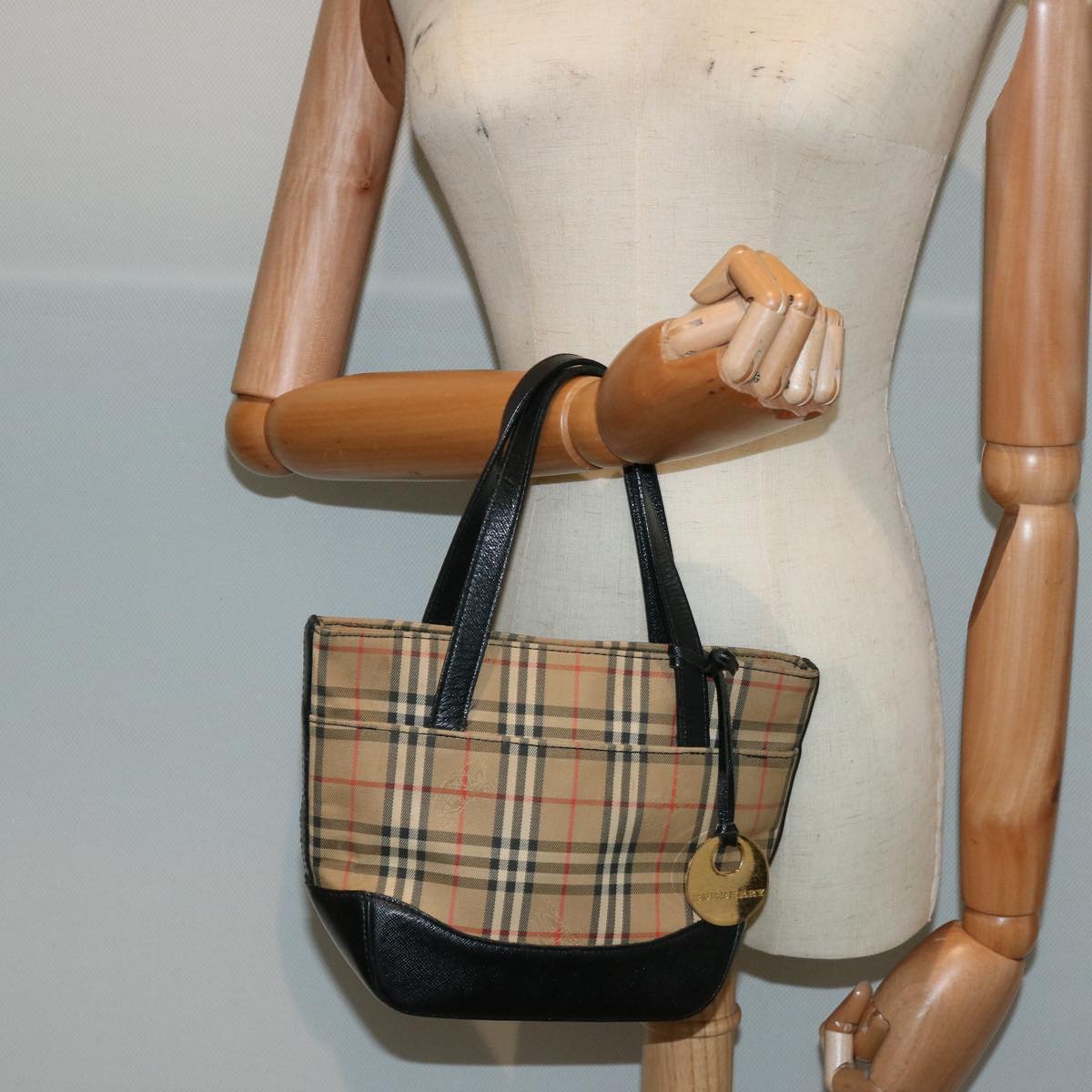 BURBERRY Nova Check Hand Bag Canvas Leather Beige Auth bs14026