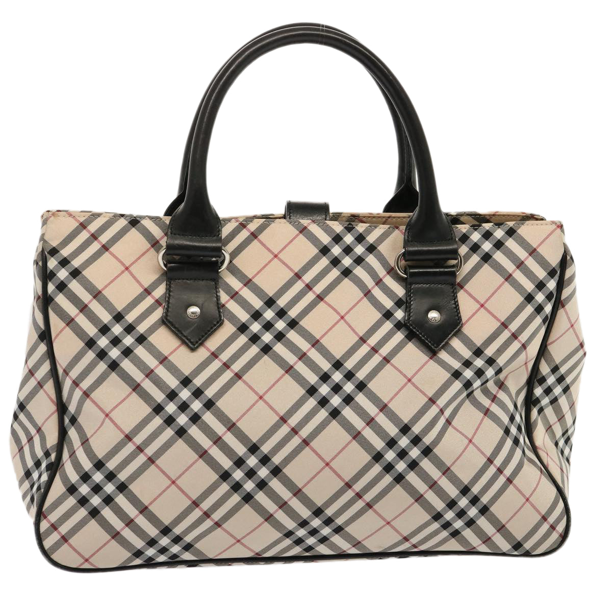 BURBERRY Nova Check Blue Label Hand Bag Nylon Beige Auth bs14029