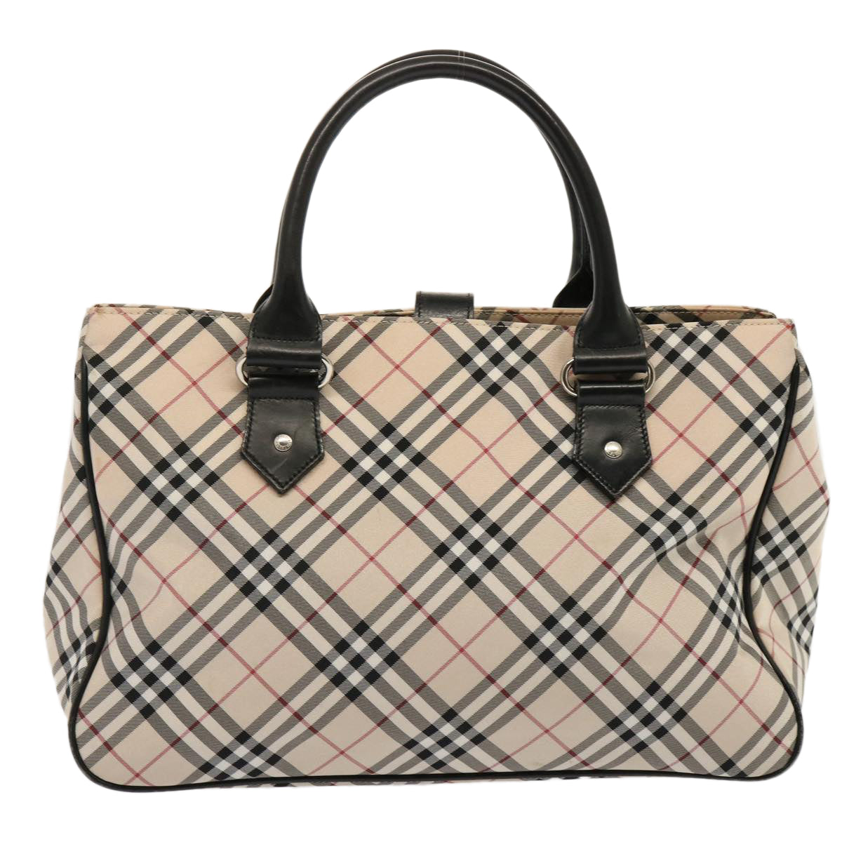 BURBERRY Nova Check Blue Label Hand Bag Nylon Beige Auth bs14029