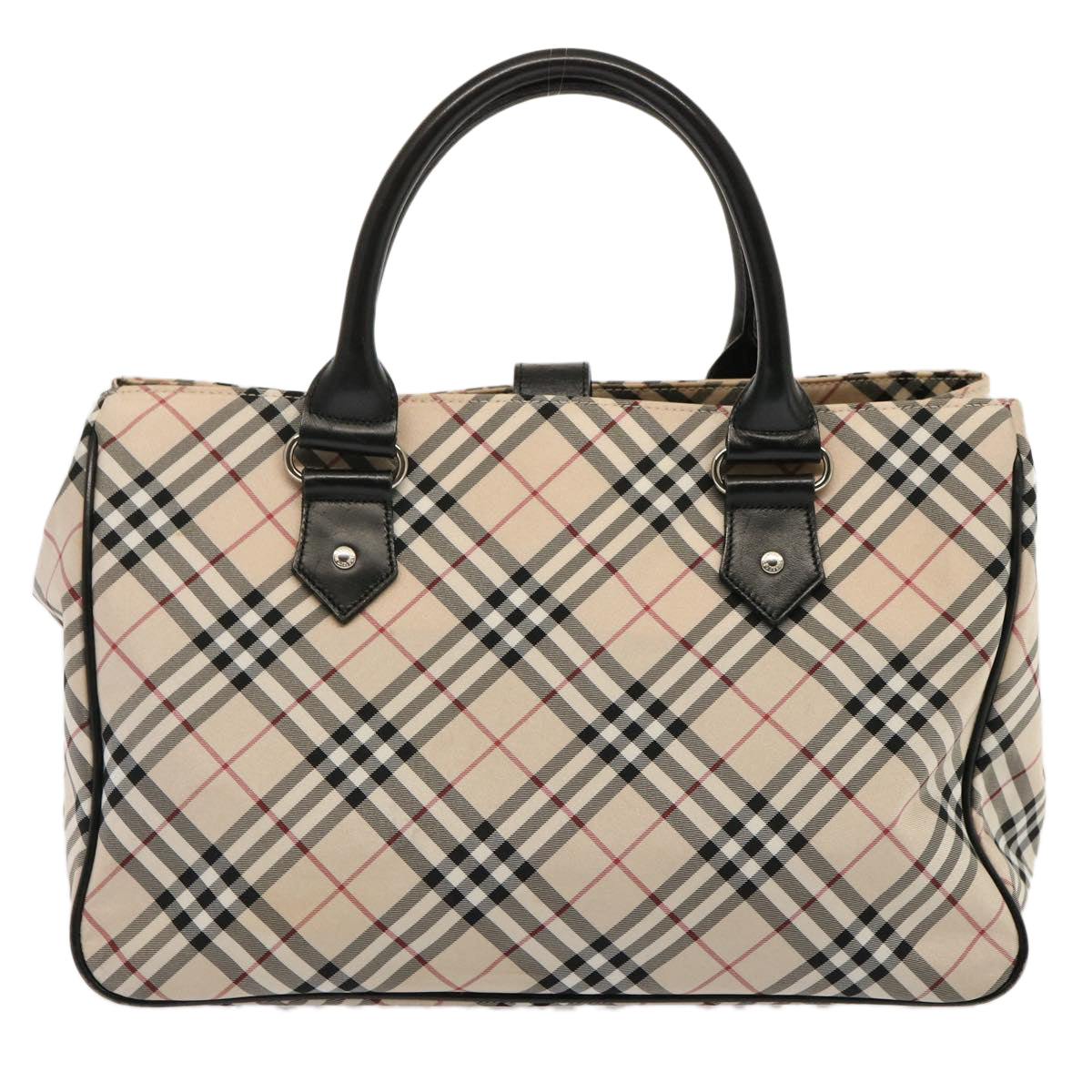 BURBERRY Nova Check Blue Label Hand Bag Nylon Beige Auth bs14029