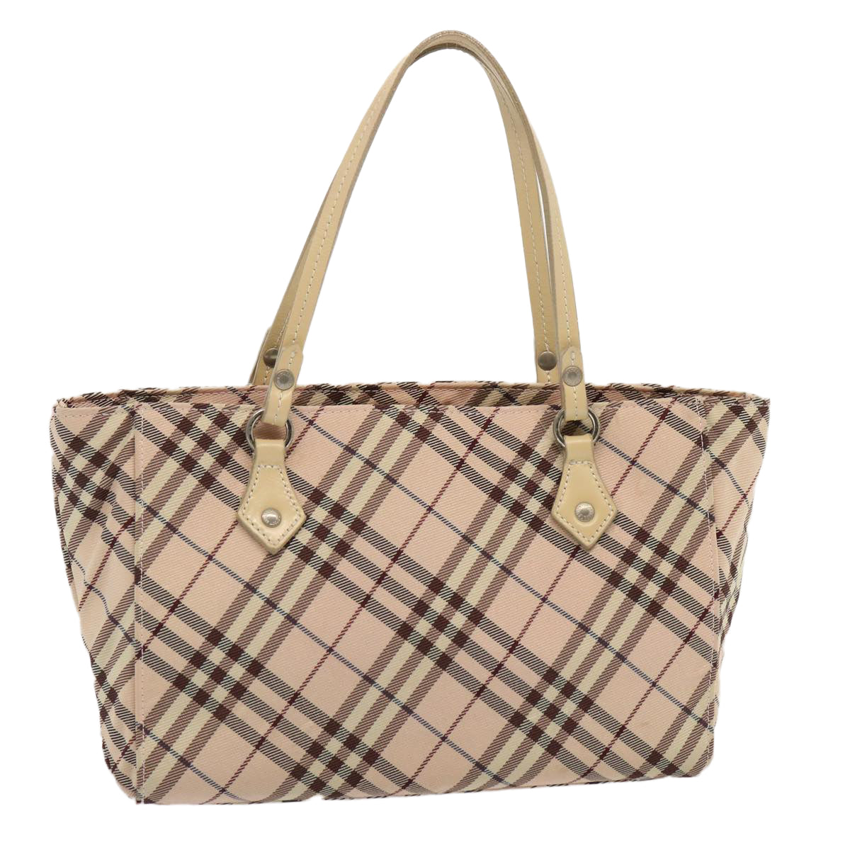 BURBERRY Nova Check Blue Label Tote Bag Canvas Beige Auth bs14030