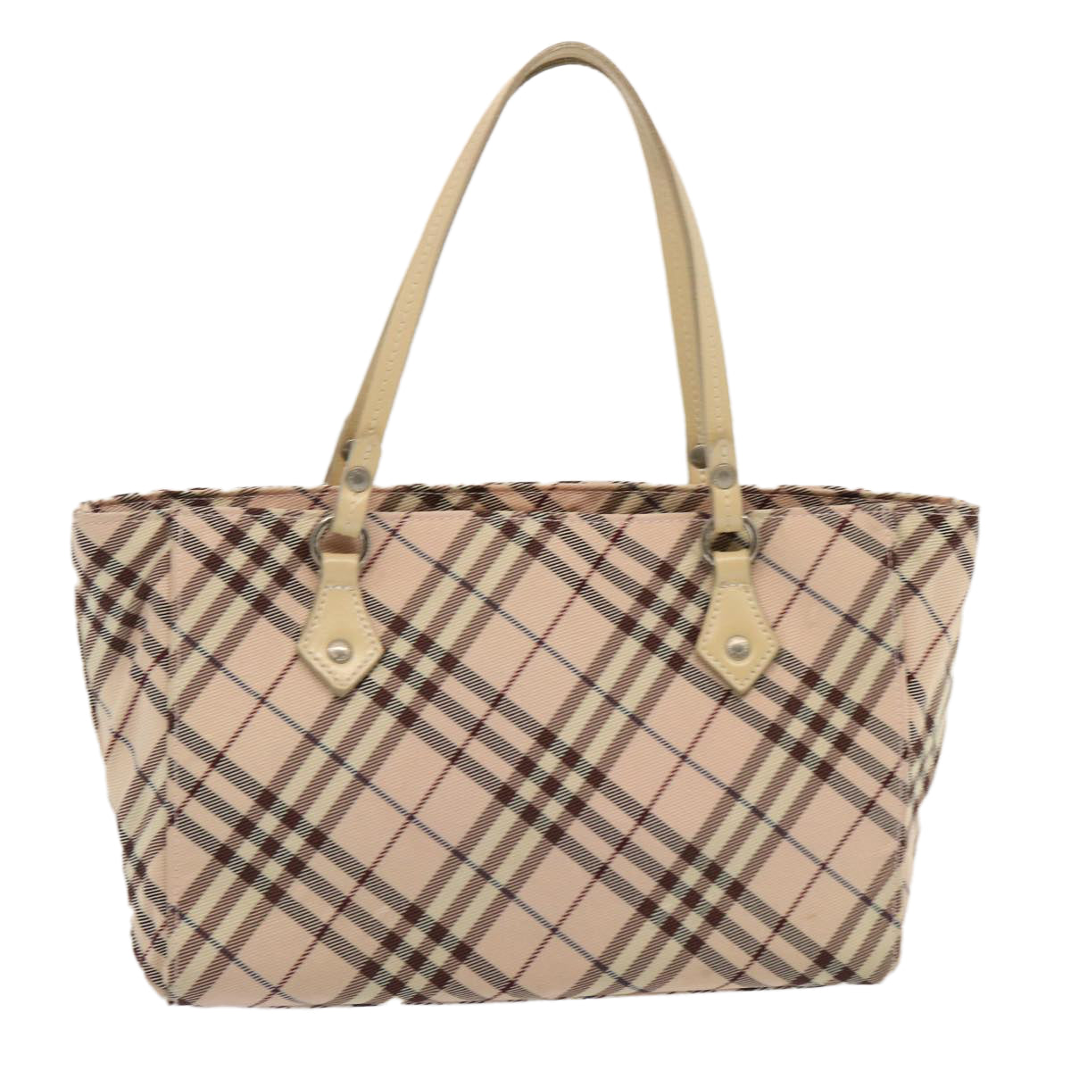 BURBERRY Nova Check Blue Label Tote Bag Canvas Beige Auth bs14030