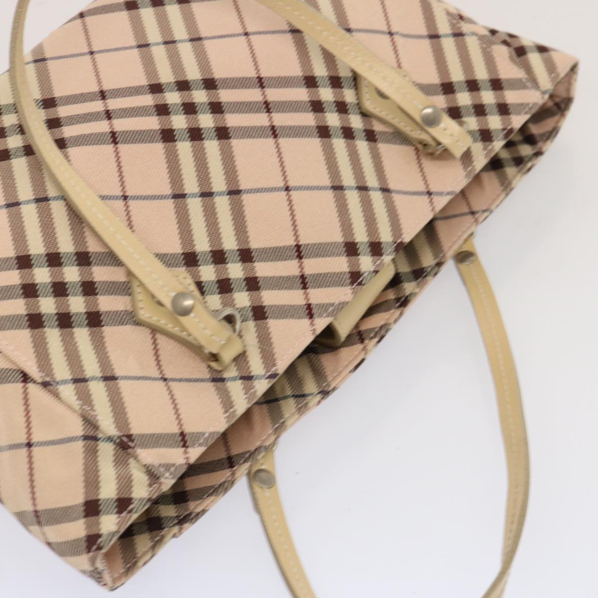 BURBERRY Nova Check Blue Label Tote Bag Canvas Beige Auth bs14030