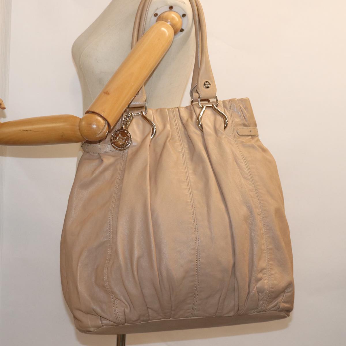 CELINE Tote Bag Leather Beige Auth bs14031