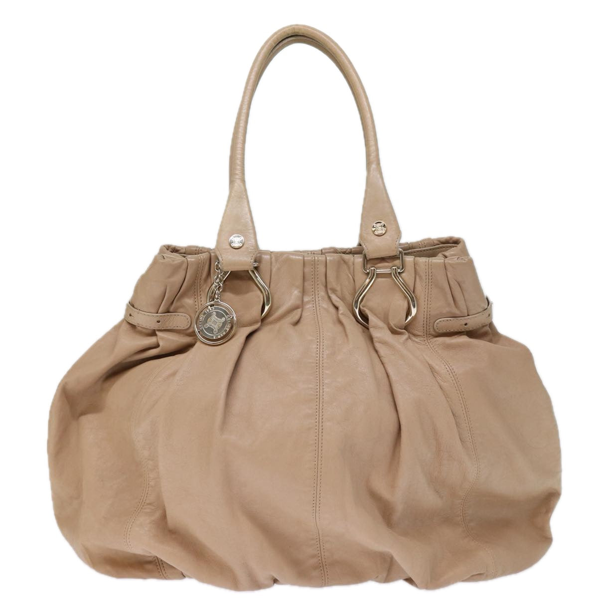 CELINE Tote Bag Leather Beige Auth bs14031