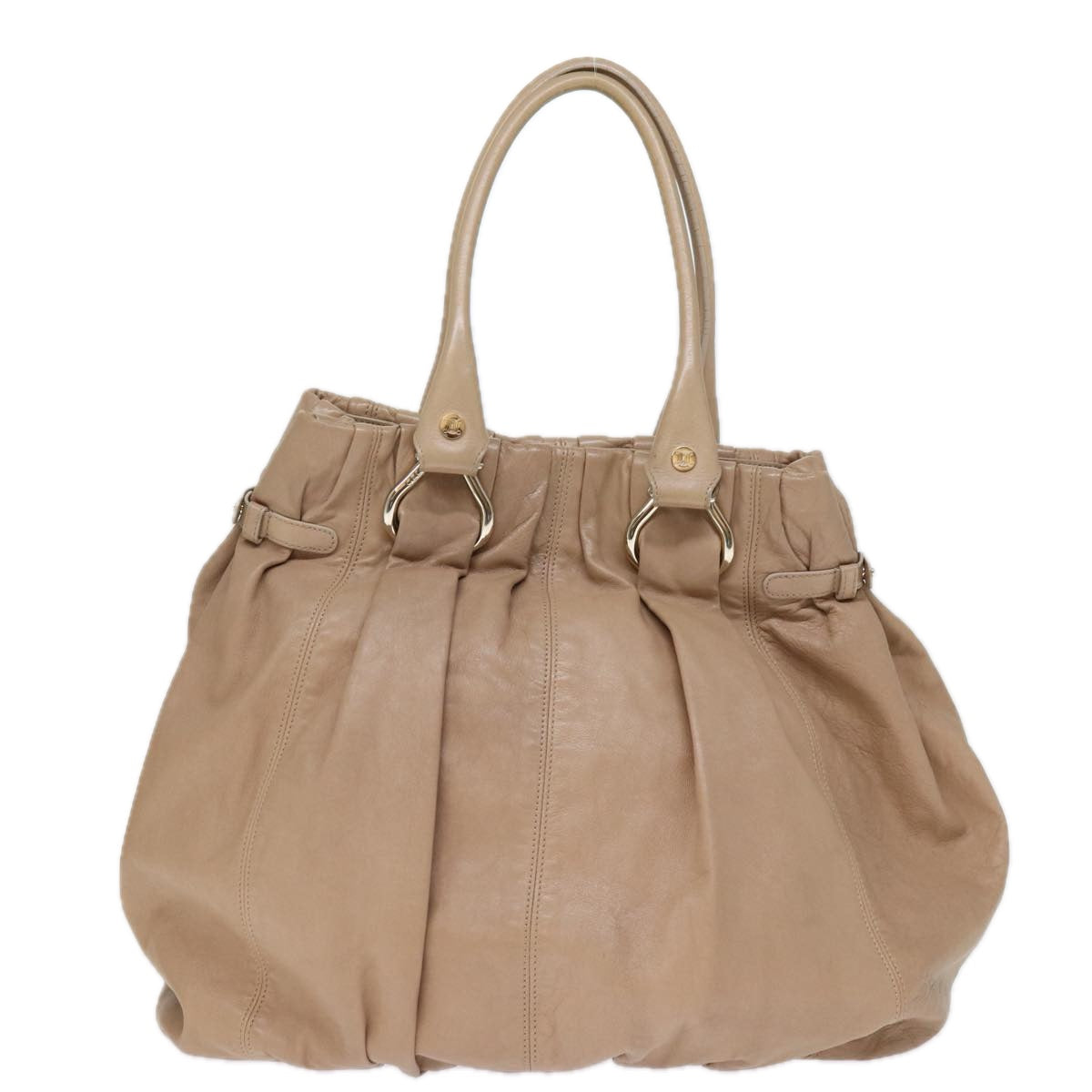 CELINE Tote Bag Leather Beige Auth bs14031