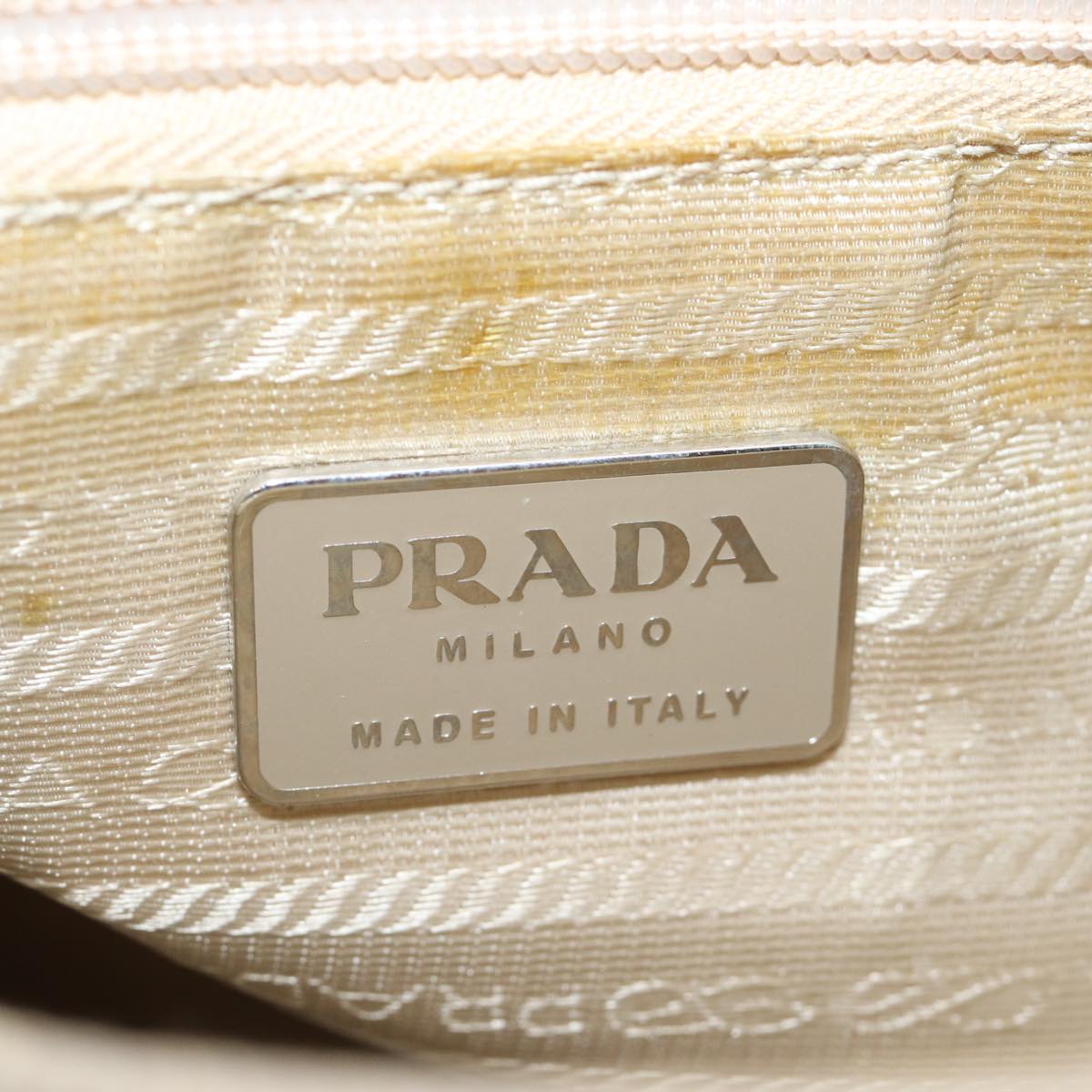 PRADA Tote Bag Nylon Beige Cream Auth bs14045