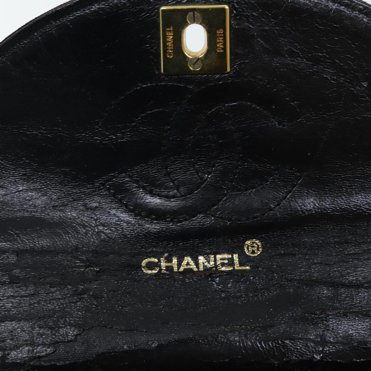 CHANEL Turn Lock Chain Shoulder Bag Suede Black CC Auth bs14051