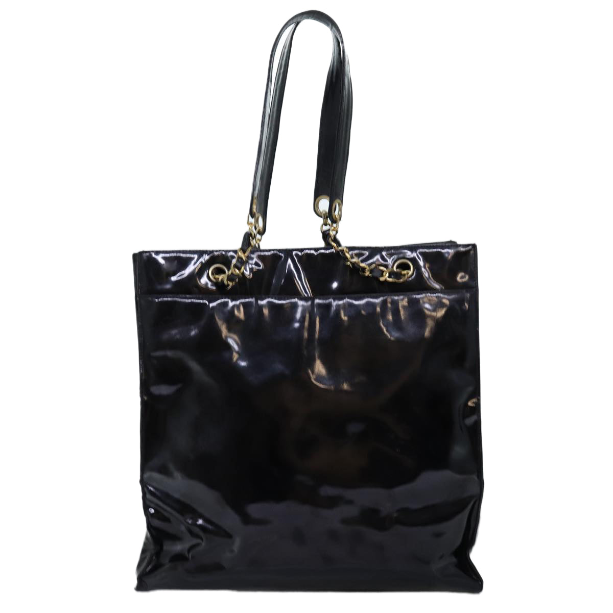 CHANEL Chain Shoulder Bag Enamel Black CC Auth bs14063 - 0