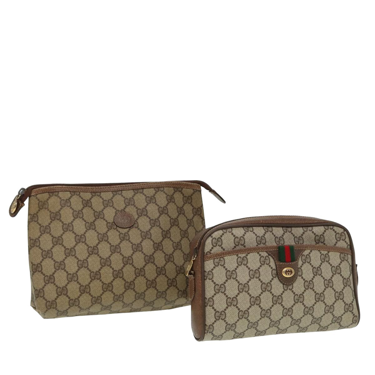 GUCCI GG Supreme Web Sherry Line Clutch Bag 2Set Beige Red Green Auth bs14077